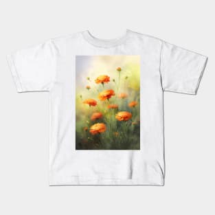 Watercolor Orange Marigold Design Soft and Muted Kids T-Shirt